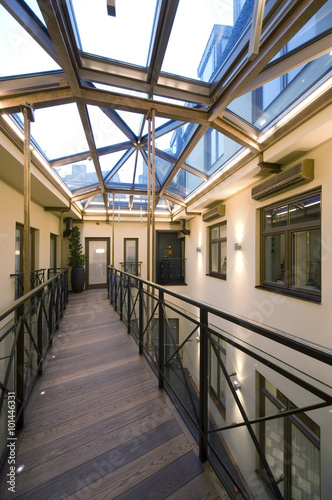 Modern hall interior in private house. Hall, atrium.