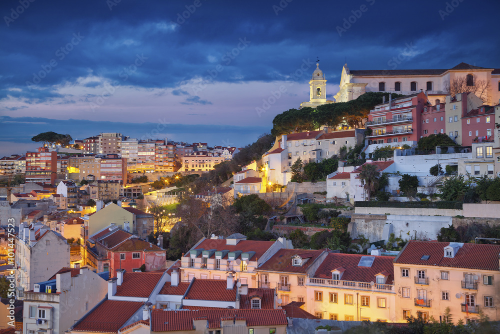 Lisbon. Image of Lisbon, Portugal during twilight blue hour.