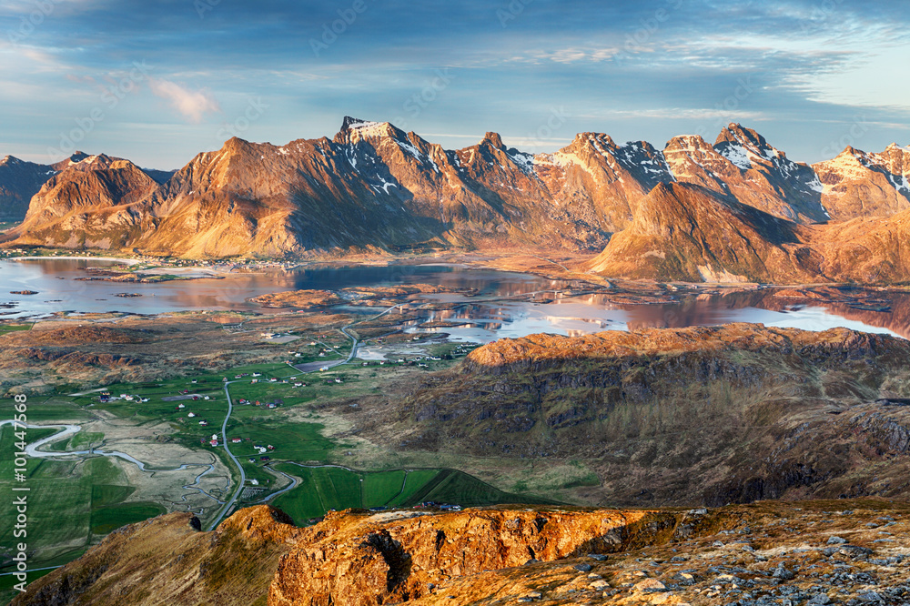 Norway Landscape panorama with ocean and mountain - Lofoten