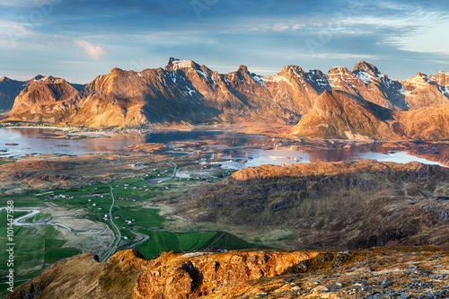 Norway Landscape panorama with ocean and mountain - Lofoten