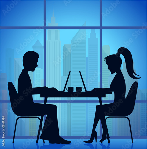 silhouettes of people at the table. business meeting