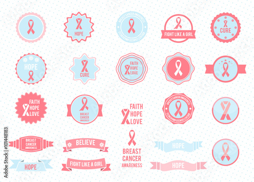 Vector badges collection. Design elements. Breast cancer awareness. 