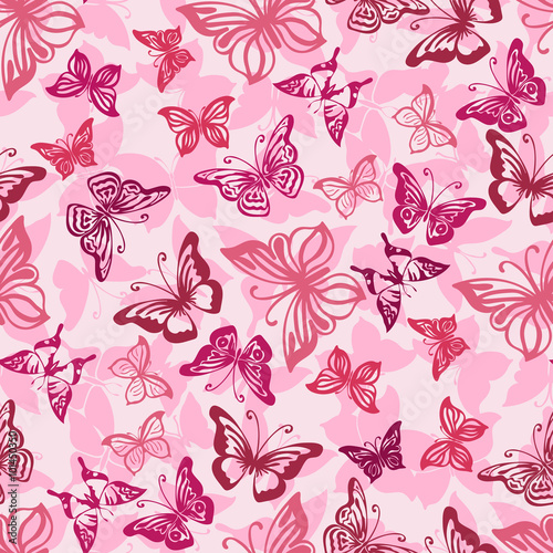 Seamless  pattern with silhouettes of  butterflies