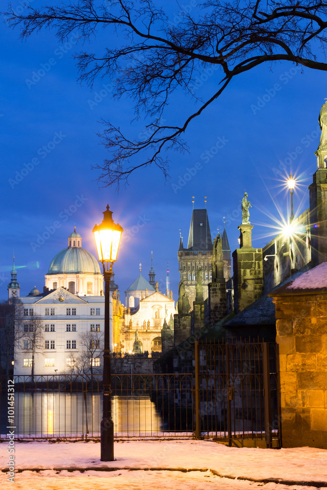 Famous Landmark, Lantern and Charles Bridge, Prague, Czech Republic