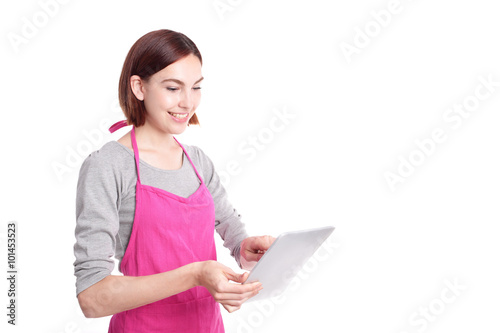 woman housewife with tablet pc