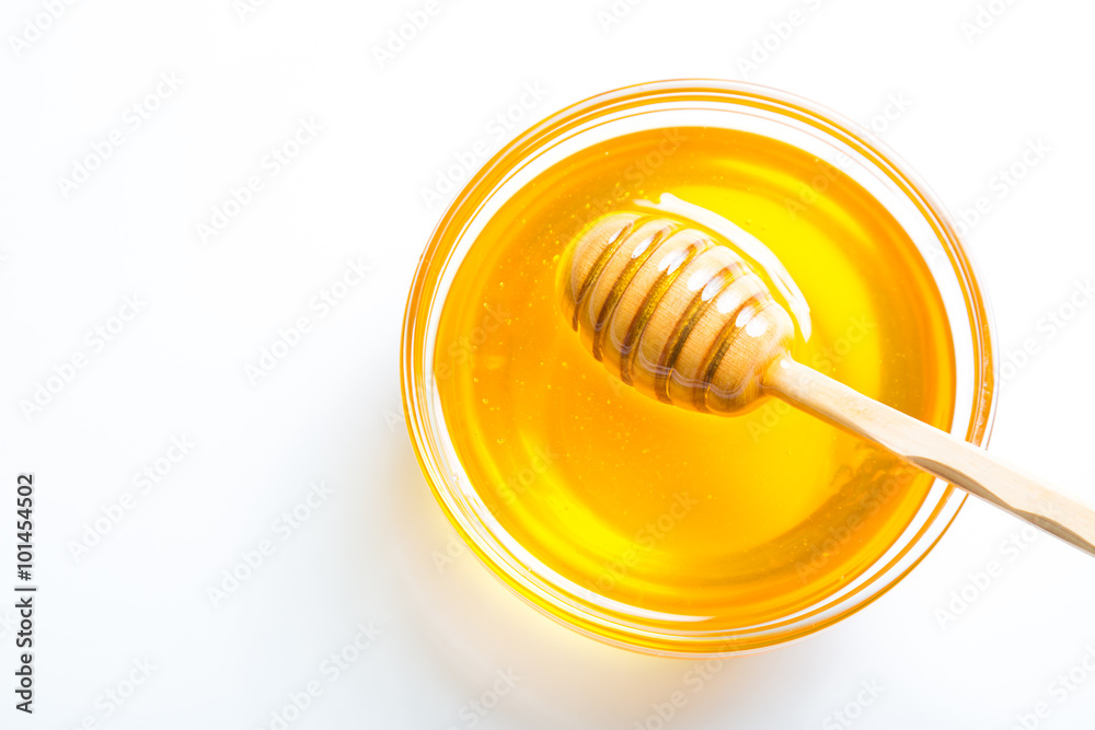 Honey on a white background
