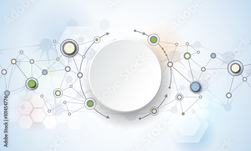 Vector illustration abstract molecules and communication, social media technology concept with 3D paper label circles design and space for your content, business, social media,network and web design 