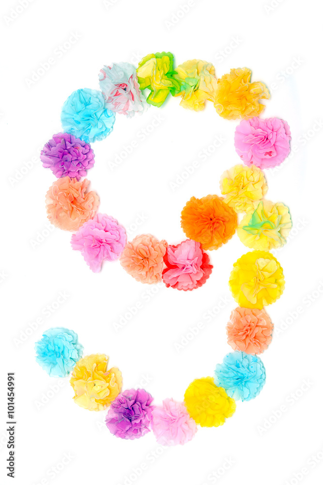 “9” Number alphabet flowers made from paper craftwork “9” Number alphabet flowers made from paper craftwork