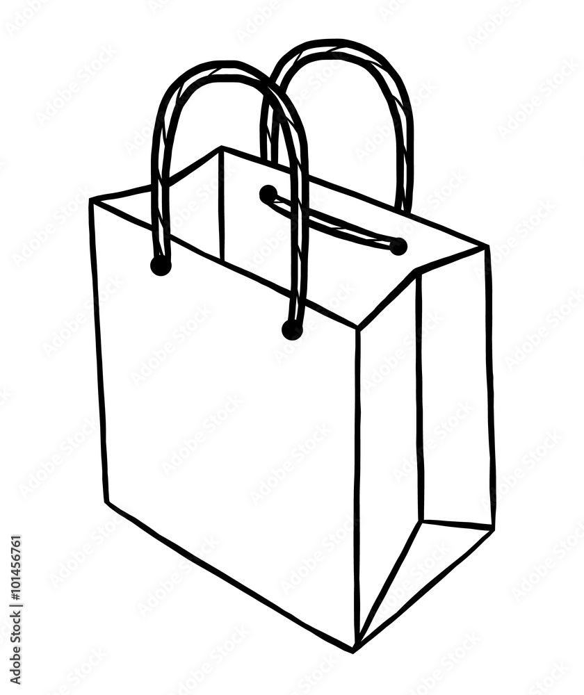 paper bag / cartoon vector and illustration, black and white, hand drawn,  sketch style, isolated on white background. Stock Vector | Adobe Stock