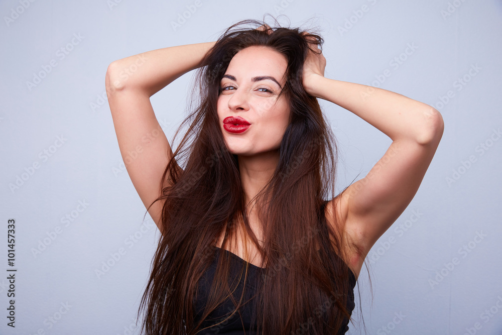 sexy woman holding his head in enjoying sexy woman holding his head in enjoying