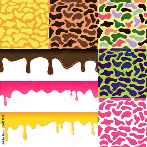 Colored seamless pattern drips camouflage set