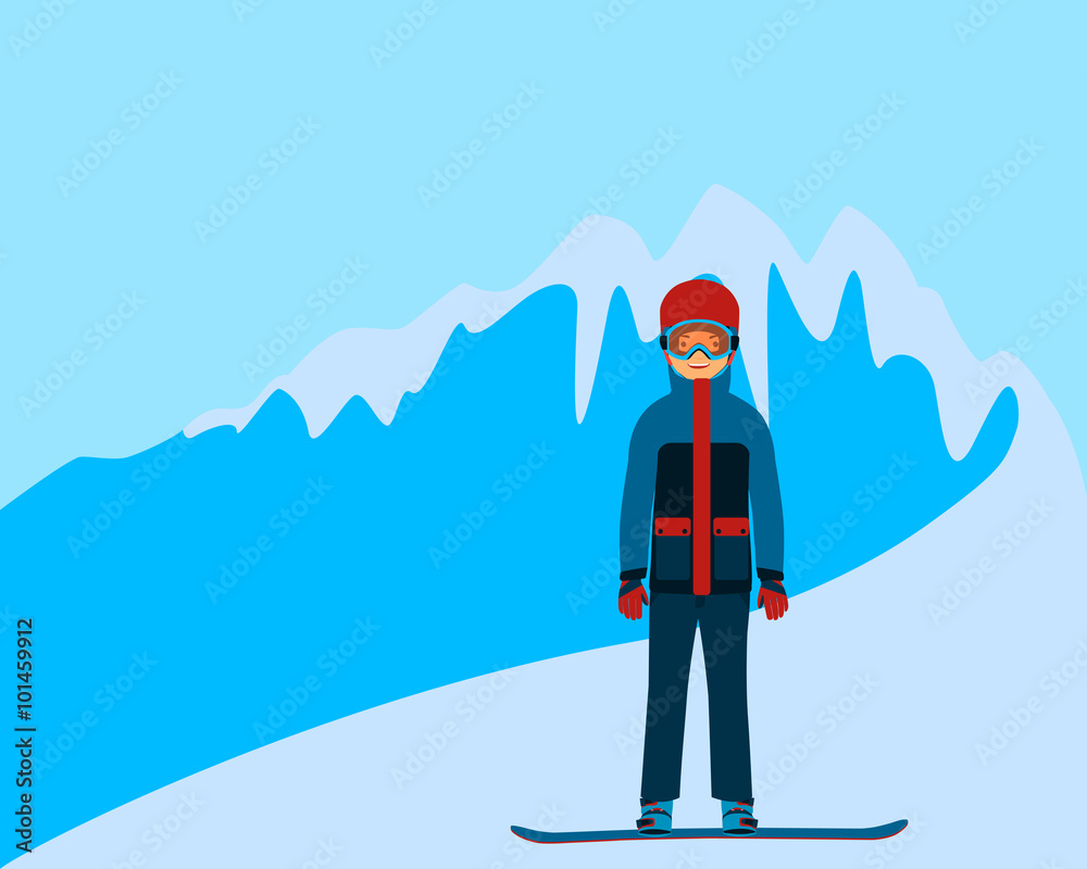Man snowboarder on a background of winter mountains. Vector illustration
