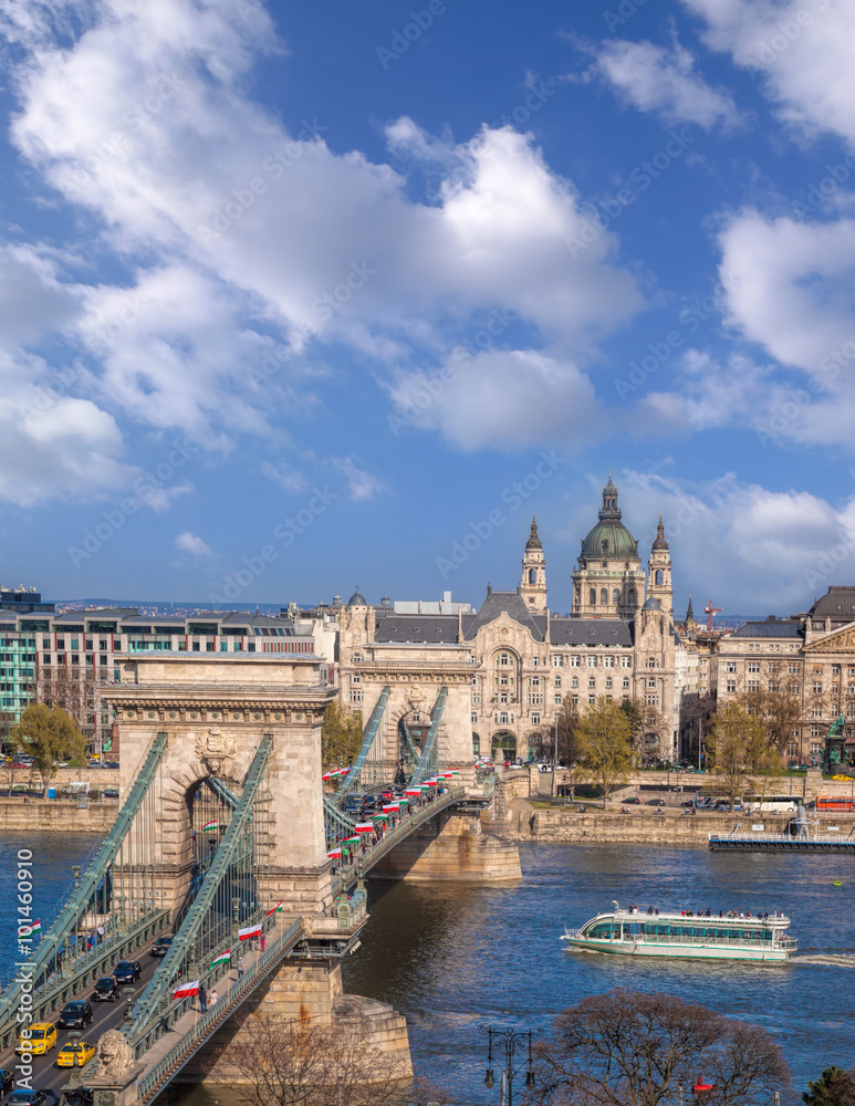 Budapest with chain bridge in Hungary