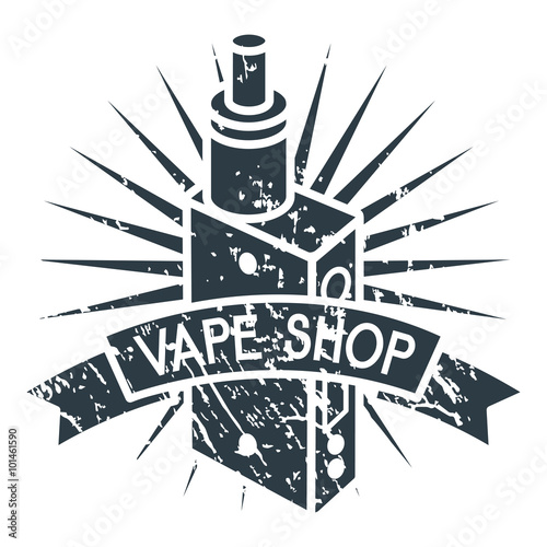 Vape shop logo. Vector illustration of vape. Dark print on white background 