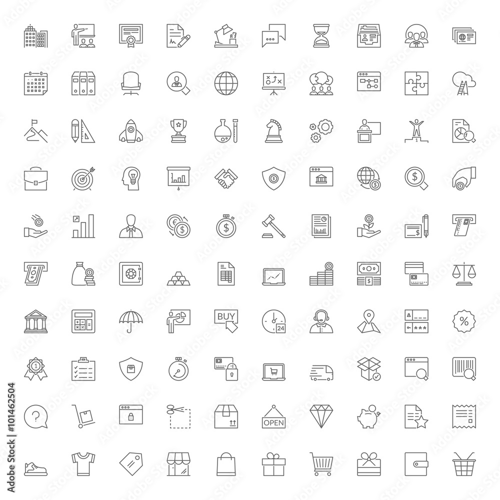 100 line icons. Business finances and shopping 100 line icons. Business finances and shopping