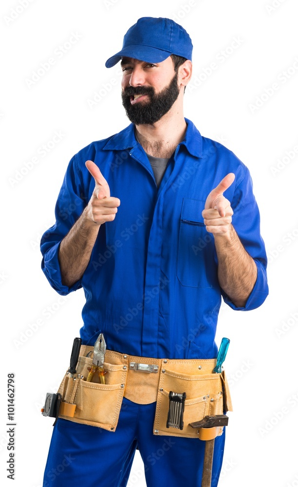 Plumber pointing to the front Plumber pointing to the front