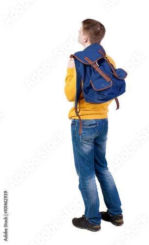Back view of  young men with backpack. © ghoststone