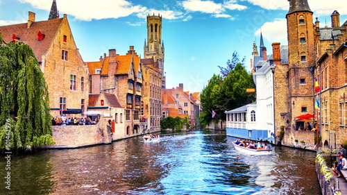 Bruges cityscape with view on Belfry, Belgium. Timelapse, Full HD, 1080p photo
