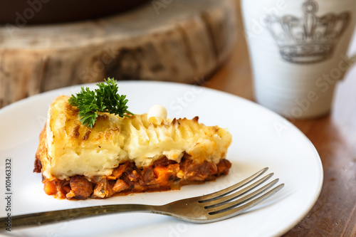 Baked Irish pie with minced meat photo