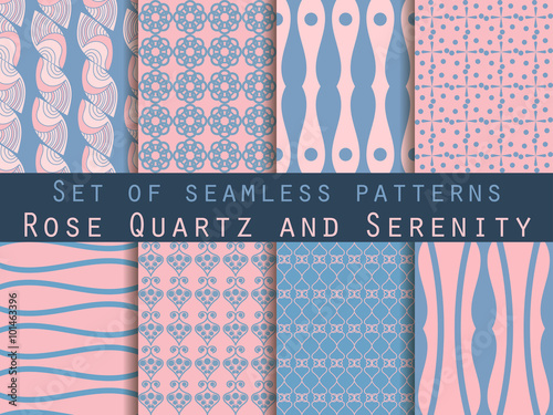 Set of seamless patterns. Geometric seamless pattern. Rose quartz and serenity violet colors.