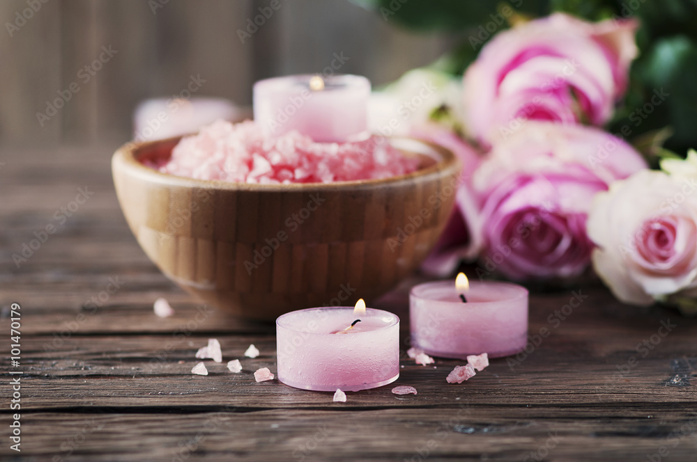 SPA treatment with pink salt and candles SPA treatment with pink salt and candles
