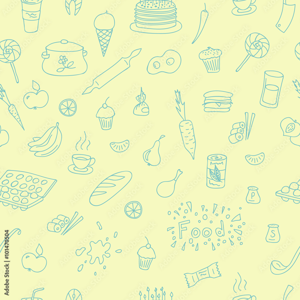Vector doodle food elements pattern. Doodle pattern with cooking elements hand drawn for web design, textile design, wallpapers and backgrounds. Vector doodle food elements pattern. Doodle pattern with cooking elements hand drawn for web design, textile design, wallpapers and backgrounds.