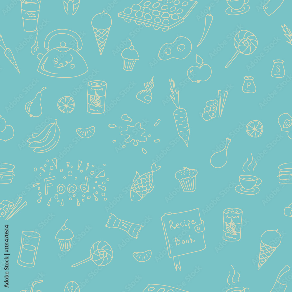 Vector doodle food elements pattern. Doodle pattern with cooking elements hand drawn for web design, textile design, wallpapers and backgrounds. Vector doodle food elements pattern. Doodle pattern with cooking elements hand drawn for web design, textile design, wallpapers and backgrounds.