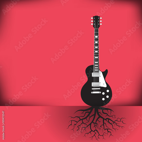 A guitar as a tree with roots background with space for your text