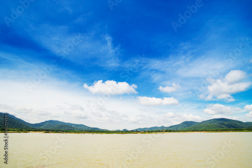 sky clouds with river and mountain