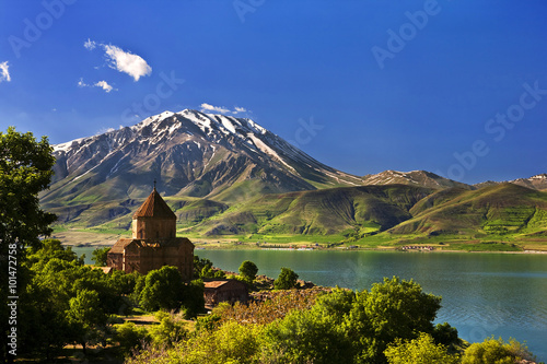 Turkey. Akdamar Island in Van Lake. The Armenian Cathedral Church of the Holy Cross (from 10th century)