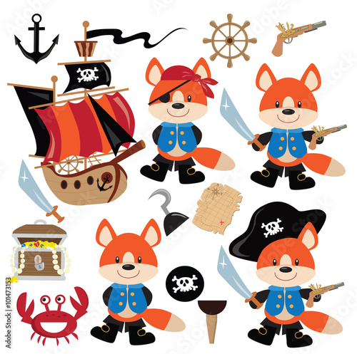 Cute pirate fox vector illustration