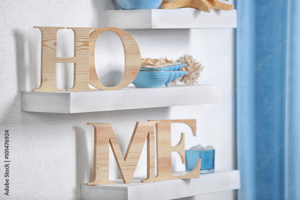 Fotografie Blue home decor on the shelf