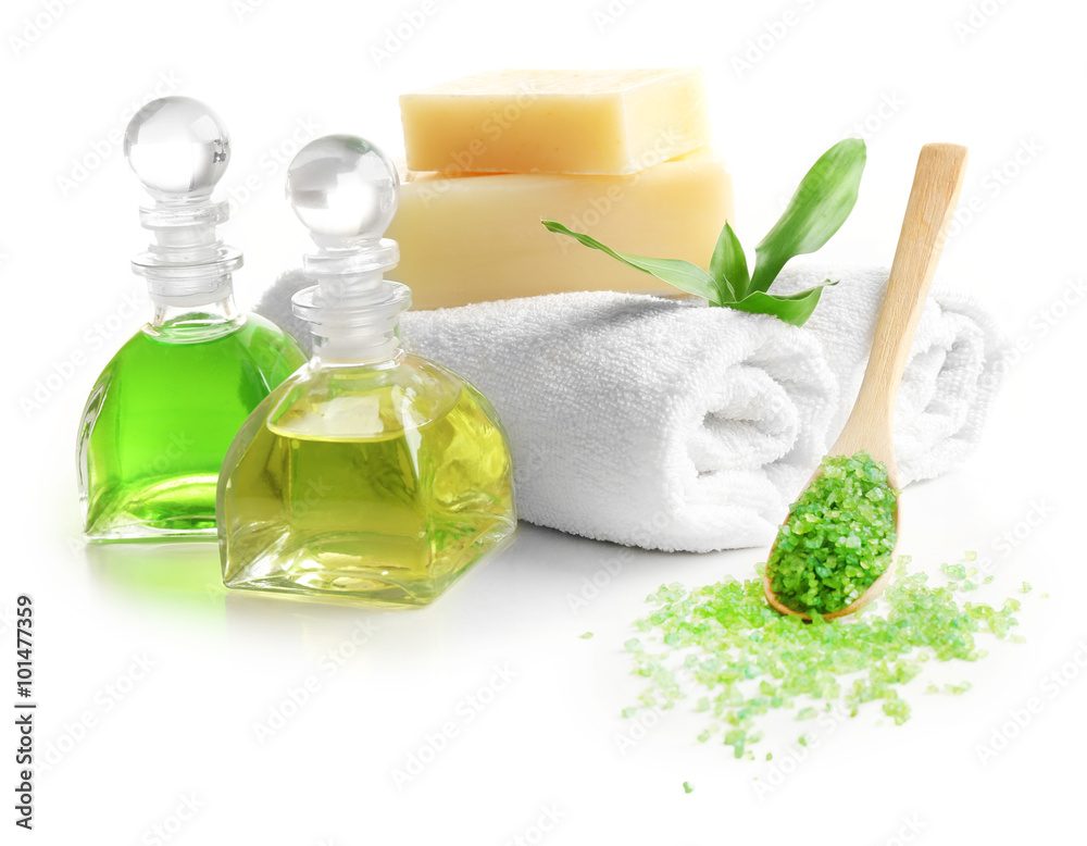 Relaxing spa set isolated on white background Relaxing spa set isolated on white background