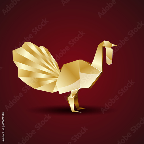 vector golden origami turkey