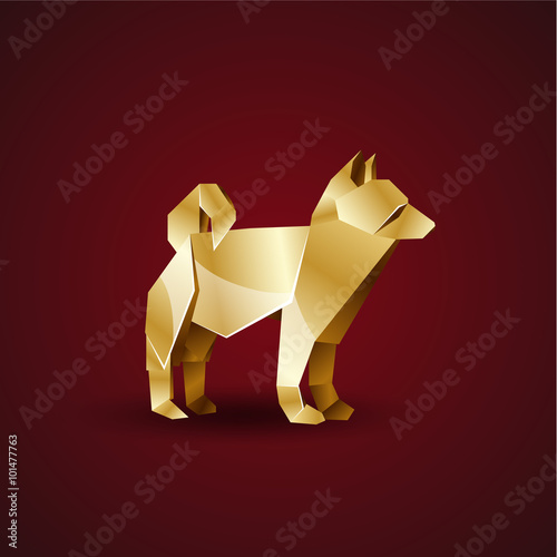 vector golden origami dog. Laika