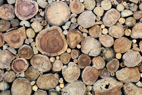 Dry chopped firewood logs stacked up on top of each other in a p