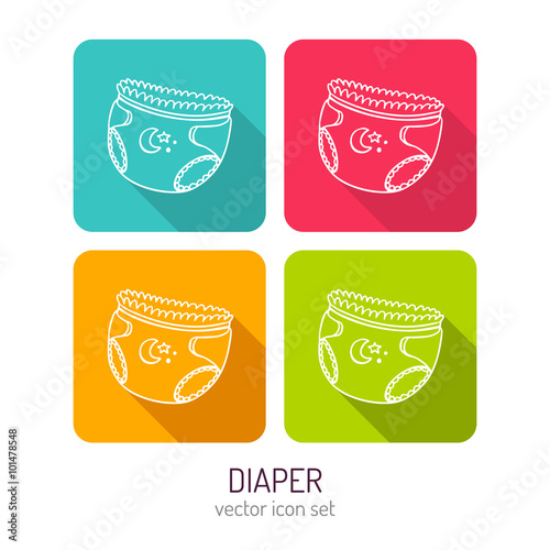 Vector line art baby diaper icon set in four color variations