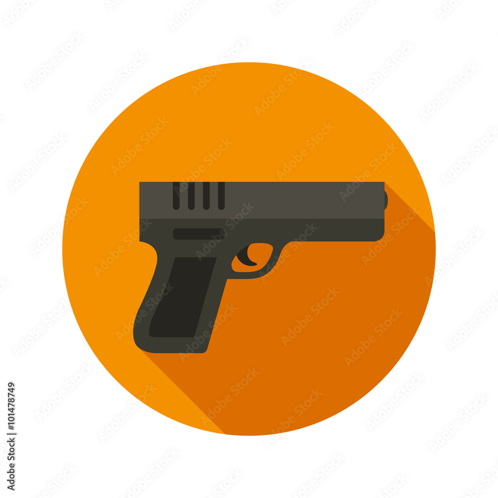 Gun vector flat style icon on round badge Gun vector flat style icon on round badge
