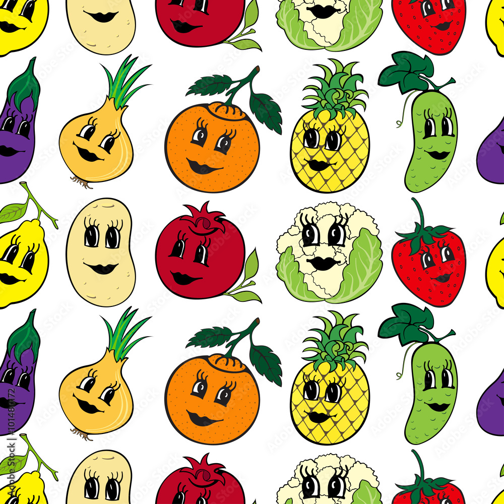 Set of 10 funny cartoon vegetables and fruit Set of 10 funny cartoon vegetables and fruit