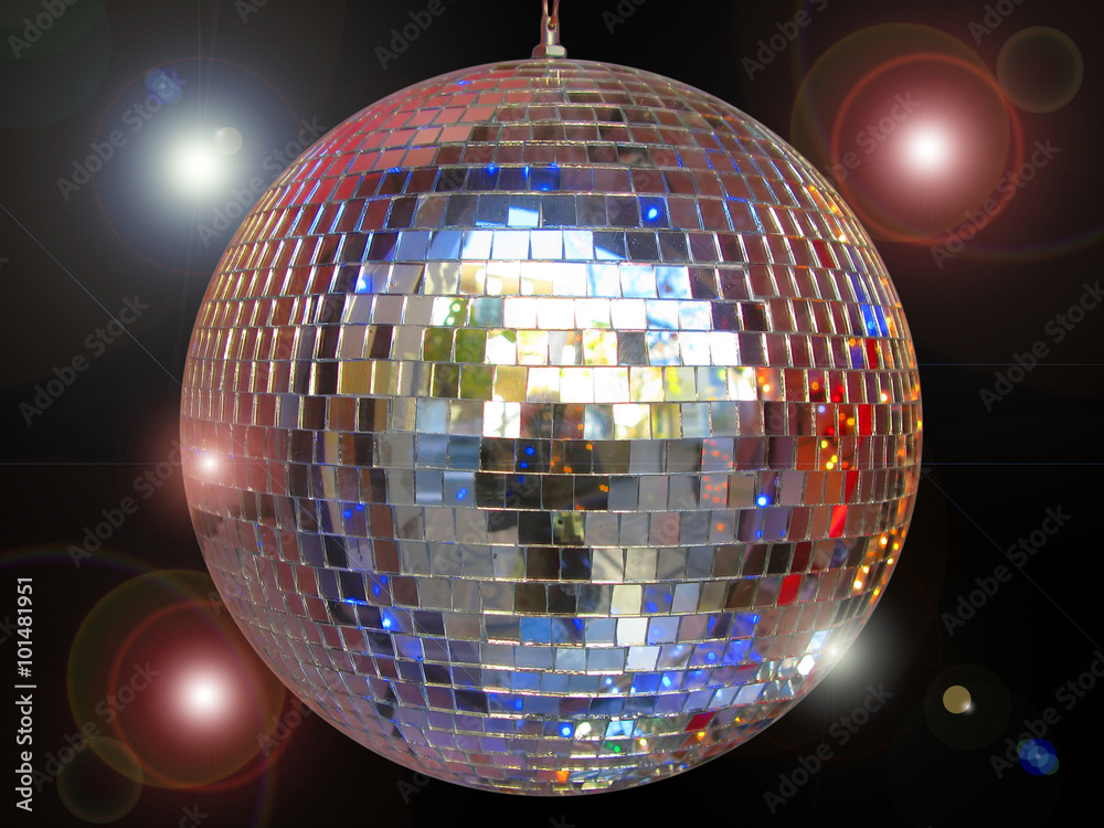 Fototapeta premium Disco ball with sparkles isolated in black