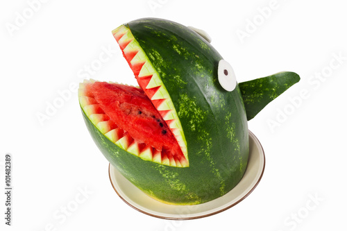 Watermelon shark - Shark carved out of a watermelon © zaschnaus