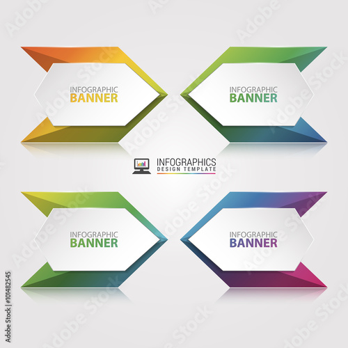 Origami vector banner. White banner wrapped with colored paper