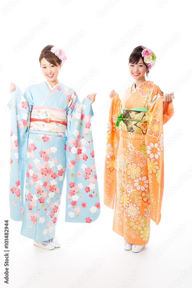 portrait of young asian women wearing kimono isolated on white background portrait of young asian women wearing kimono isolated on white background
