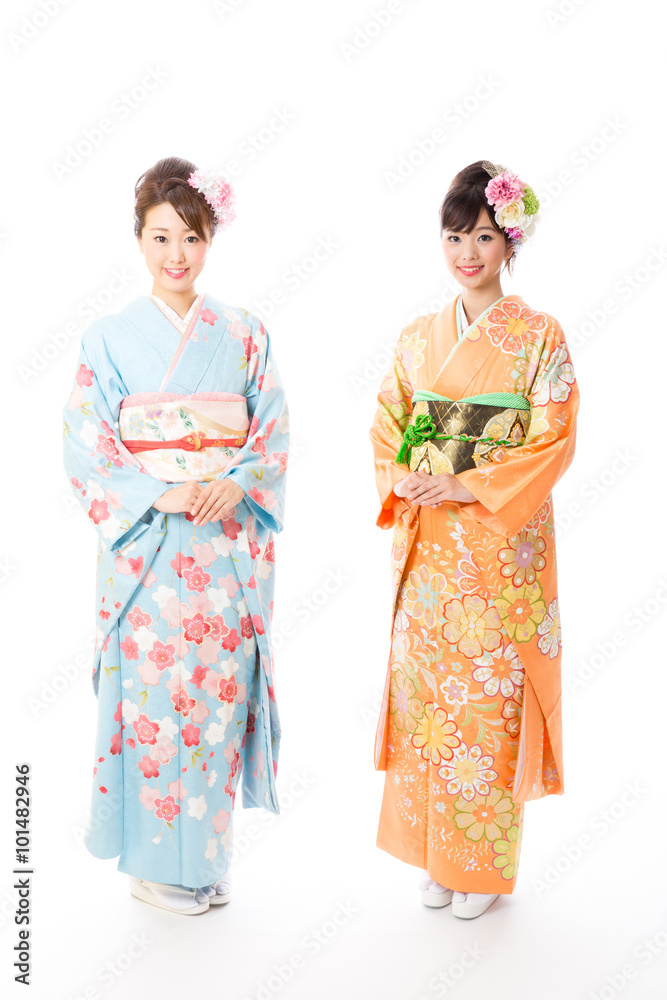 portrait of young asian women wearing kimono isolated on white background portrait of young asian women wearing kimono isolated on white background