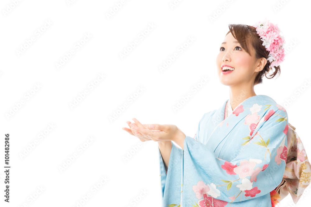 portrait of young asian woman wearing kimono isolated on white background portrait of young asian woman wearing kimono isolated on white background