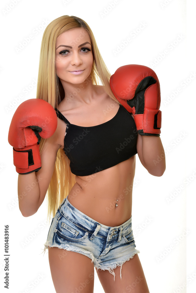 Attractive Female Boxer At Training 
