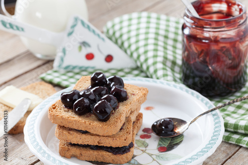Breakfast With Rusks And Sour Cherries Jam