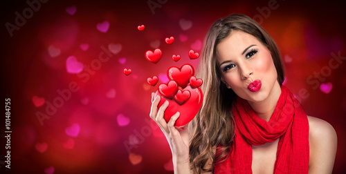 smiling woman with red heart