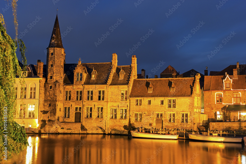 Architecture of Bruges at sunset