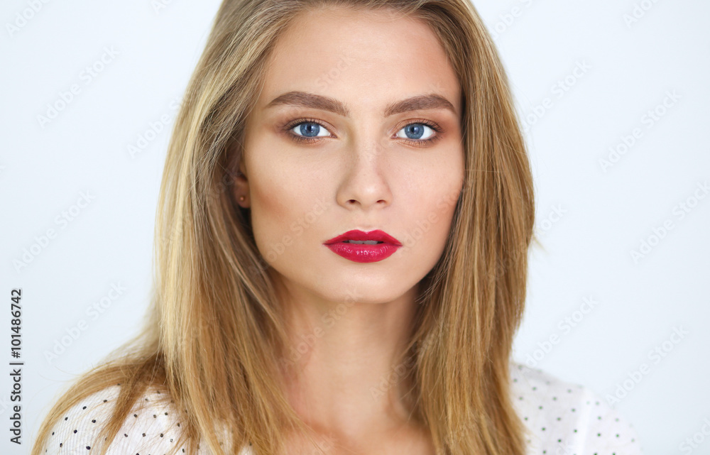 Portrait of beautiful young woman . Isolated on white background Portrait of beautiful young woman . Isolated on white background